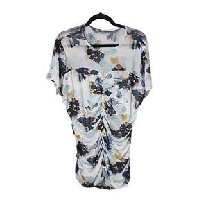 Torrid Stretch Mesh Crew Neck Floral Top Ruched Front Womens Plus Size 2X NWT